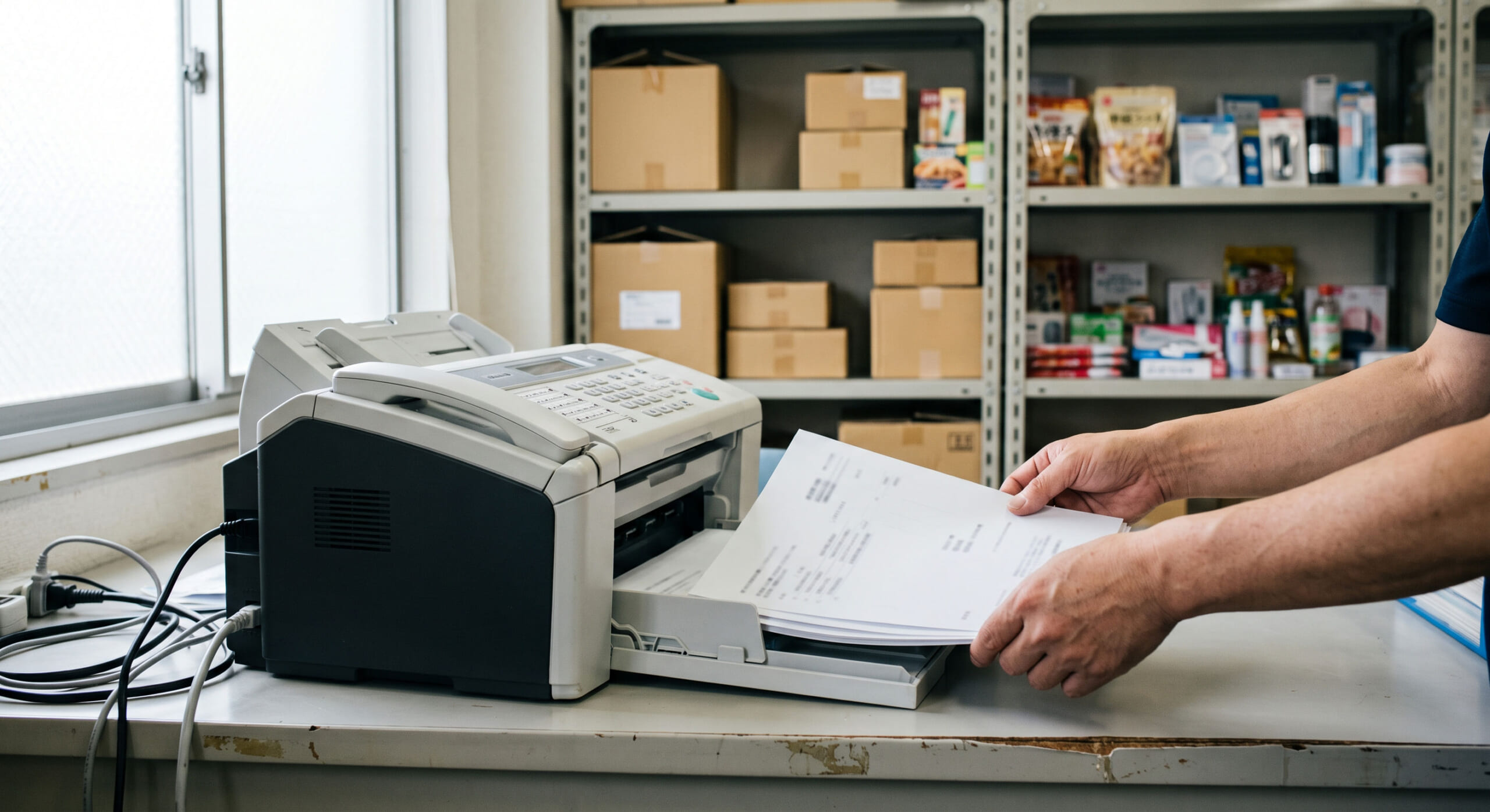 受注FAXを受ける卸売企業の事務所のイメージ