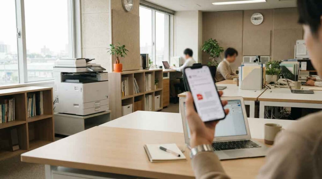 受信したFAXを紙にせず、クラウドで確認しているイメージ