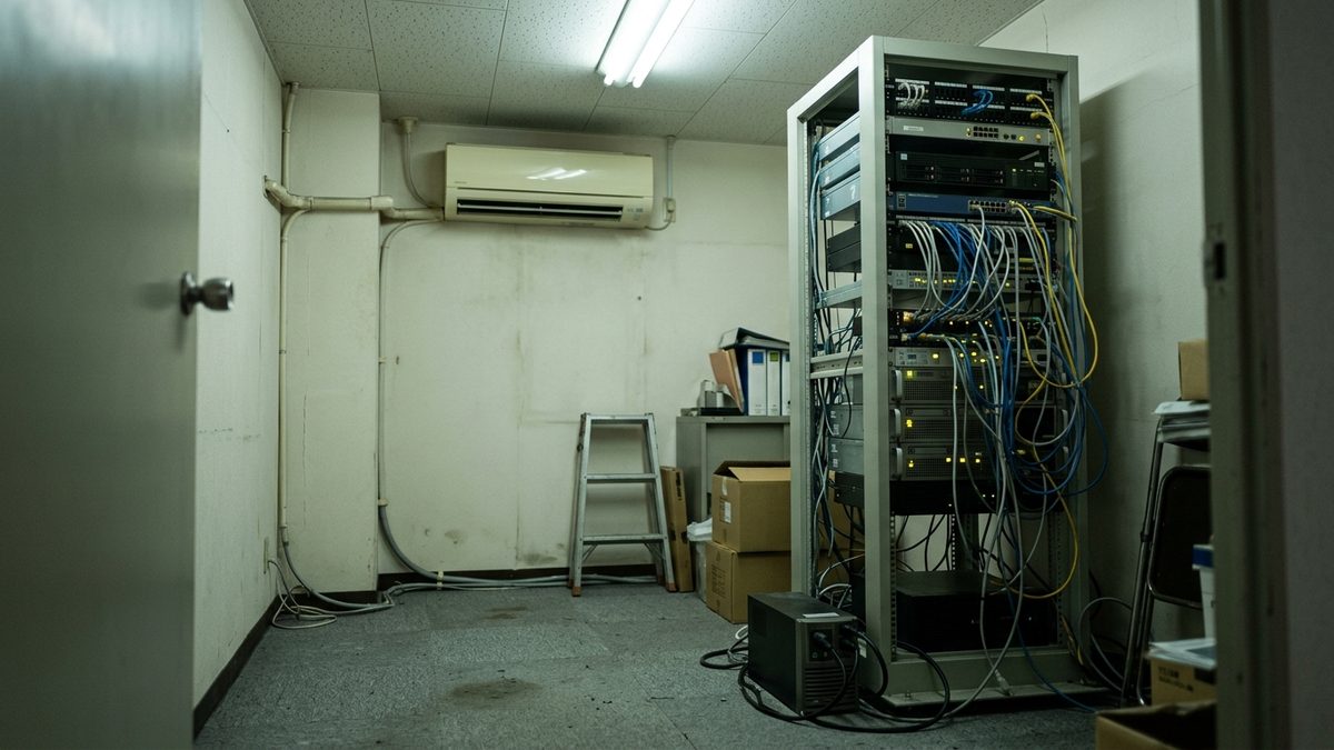 社内のサーバールームに並ぶサーバーのイメージ